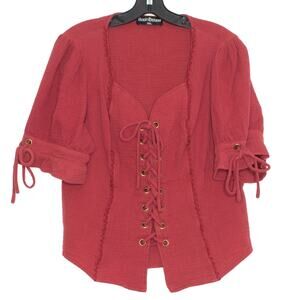Scarlet Darkness Top Gauzy Renaissance Witchy Whimsigoth Corset Cottage Red 2XL